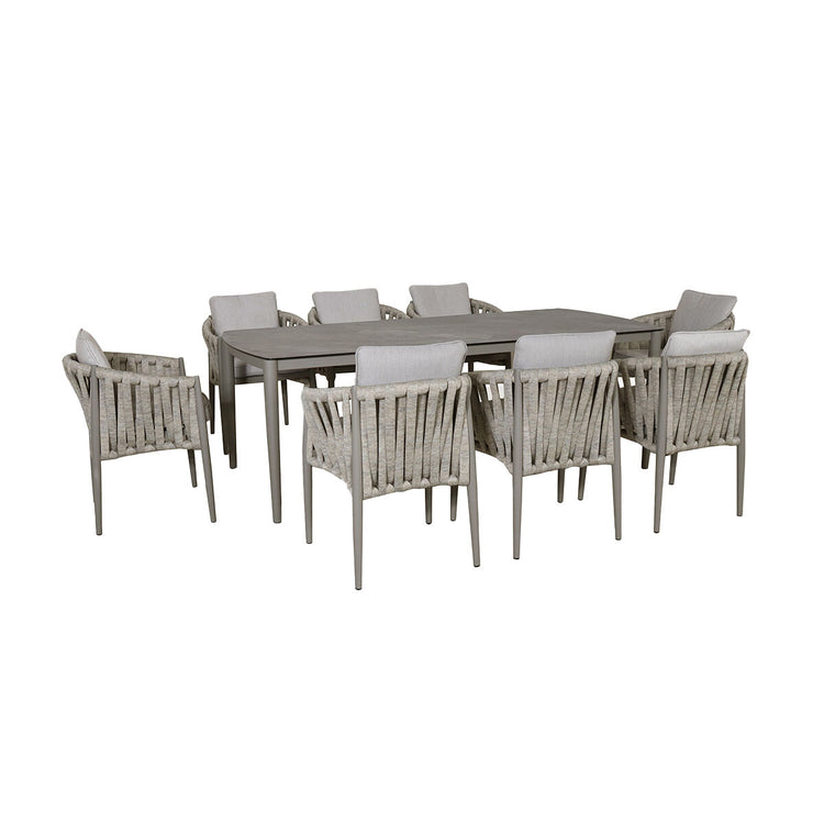 Maze Milan Rope Weave 8 Seat Rectangular Dining Set Grey-Better Bed Company