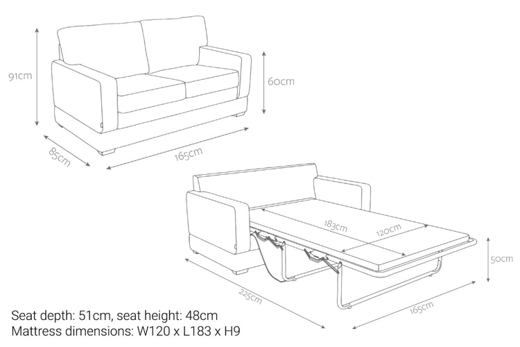 Jay-Be Urban 2 Seater Sofa Bed with e-Pocket Mattress Dimensions-Better Bed Company