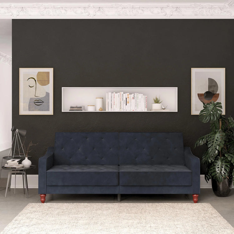 Novogratz Vintage Tufted Futon Blue From Front-Better Bed Company