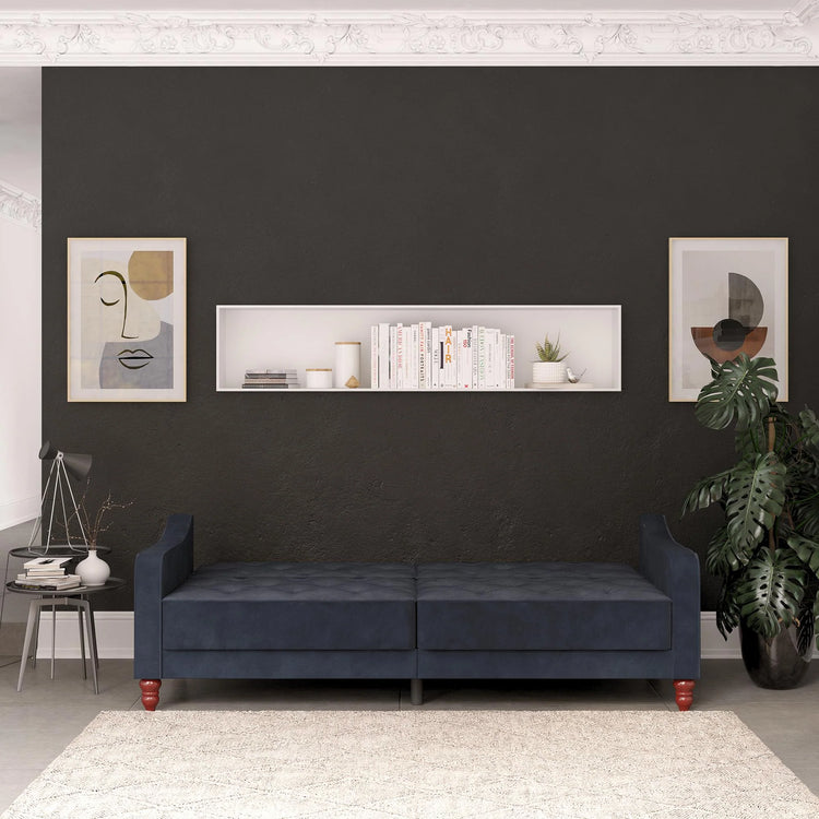 Novogratz Vintage Tufted Futon Blue From Front As A Bed-Better Bed Company