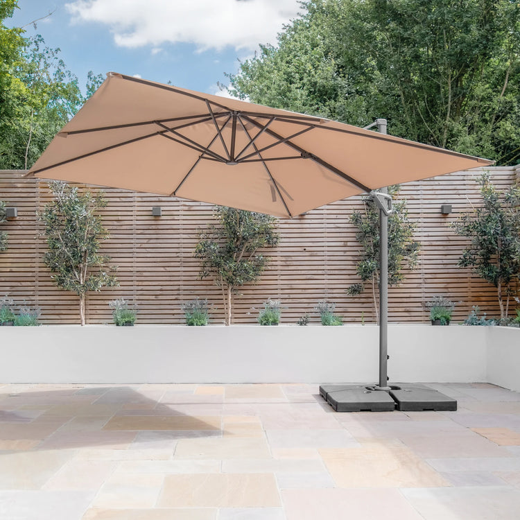Maze Helios 3m x 3m Square Rotating Cantilever Parasol Beige Clay-Better Bed Company