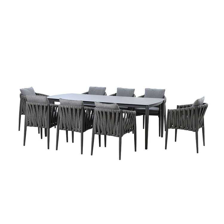 Maze Milan Rope Weave 8 Seat Rectangular Dining Set Charcoal-Better Bed Company