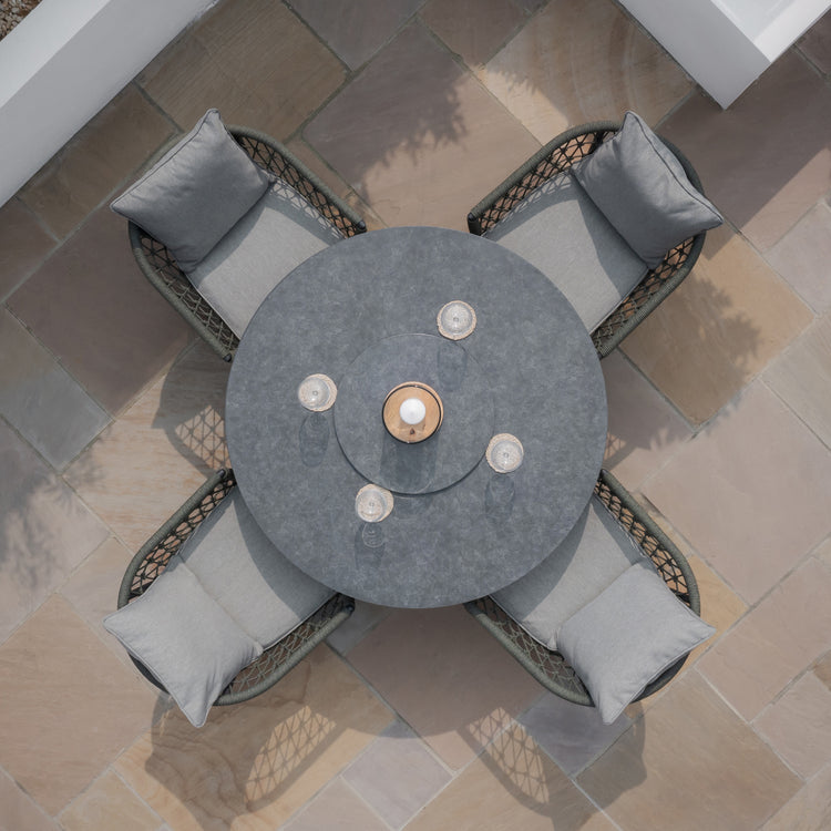 Maze Monaco Rope Weave 4 Seat Round Dining Set Charcoal Birdseye-Better Bed Company