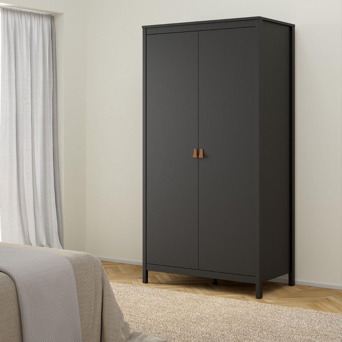 Furniture To Go Barcelona Wardrobe with 2 Doors Black-Better Bed Company