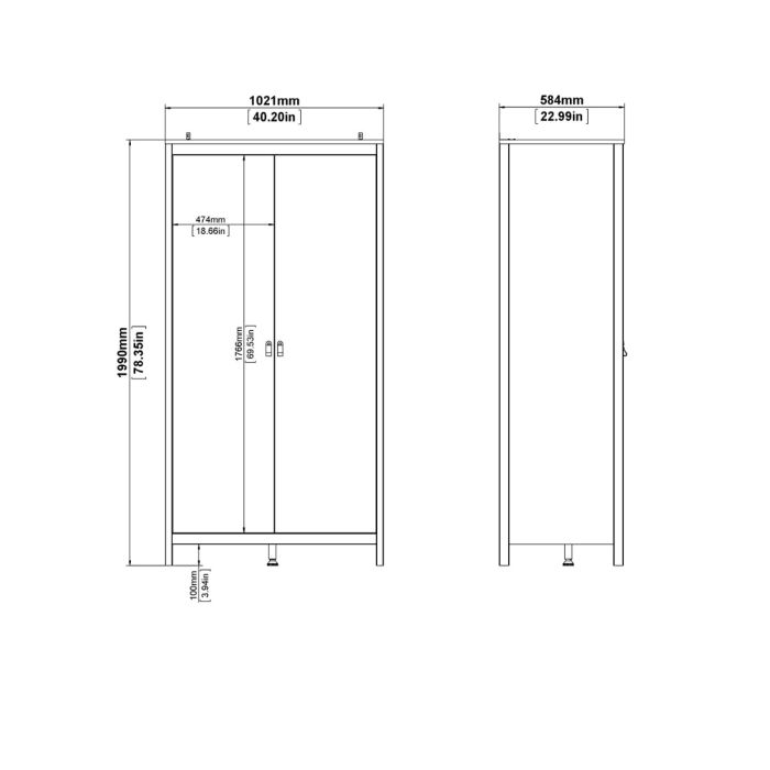 Furniture To Go Madrid Wardrobe with 2 Doors More Dimensions-Better Bed Company