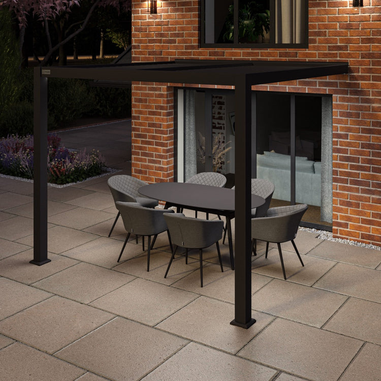 Maze Como Pergola Aluminium Lean-to Wall 30x30 Frame Only Lights On-Better Bed Company