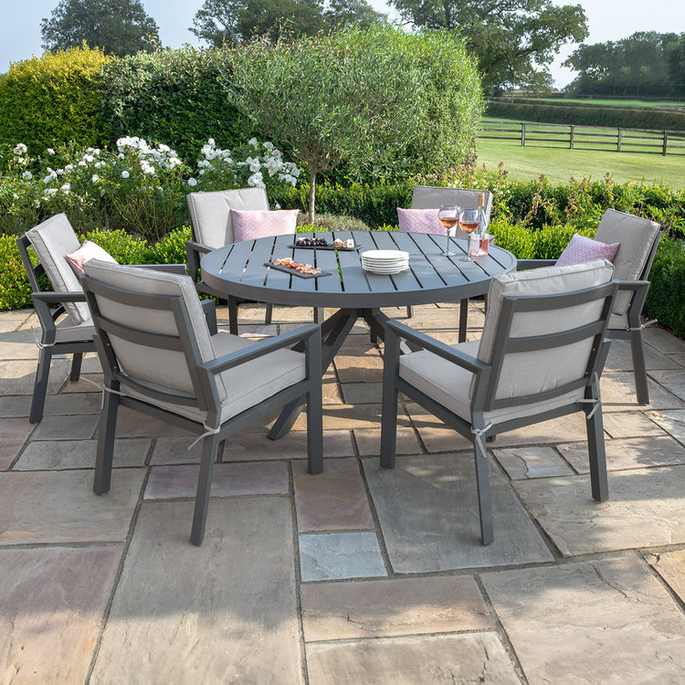 New York 6 Seat Round Dining Set Dove Grey From Side-Better Bed Company