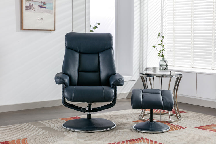 GFA Biarritz Recliner And Foot Stool Navy Plush-Better Bed Company