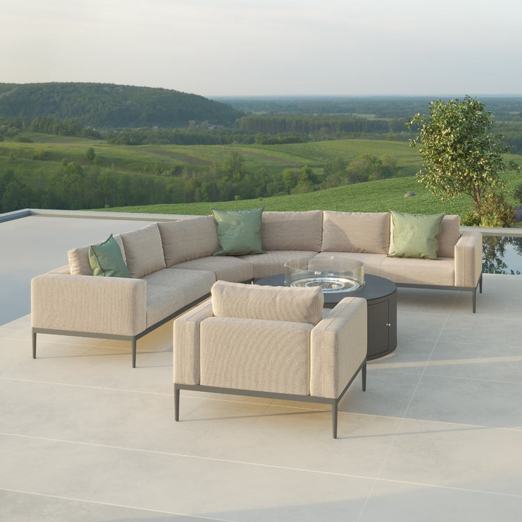 Maze Eve Grande Corner Sofa Group With Round Fire Pit Coffee Table Oatmeal Back Of Chair And Side Of Sofas-Better Bed Company