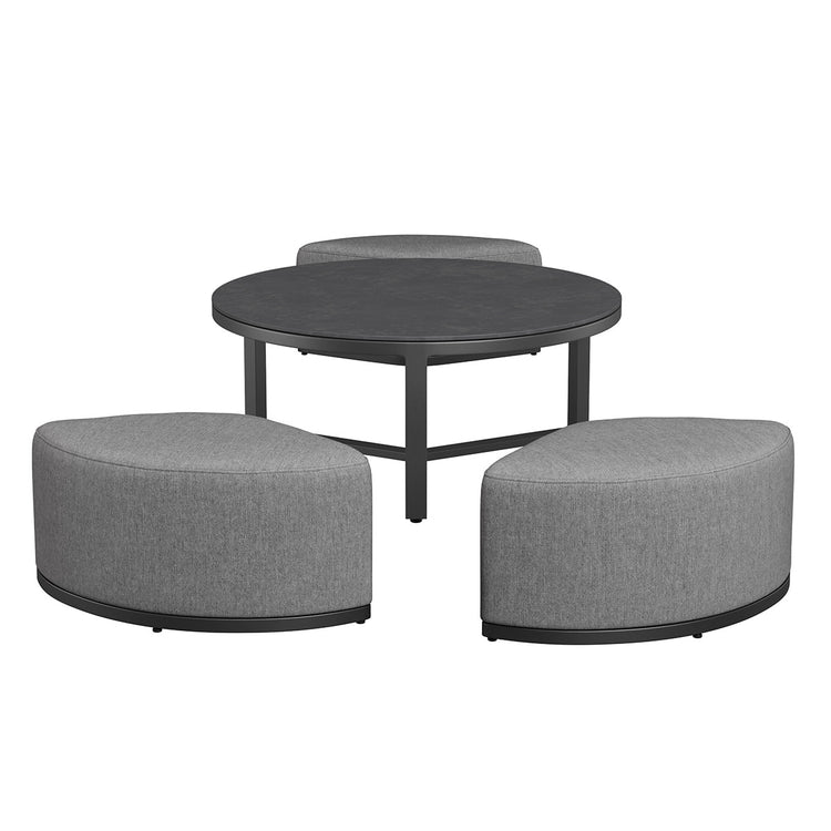Maze Round Coffee Table With x3 Footstools Flanelle Stolls pulled Out-Better Bed Company