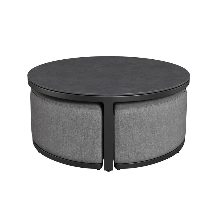 Maze Round Coffee Table With x3 Footstools Flanelle-Better Bed Company