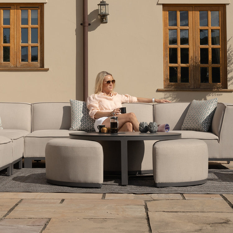 Maze Round Coffee Table With x3 Footstools Opened Out-Better Bed Company