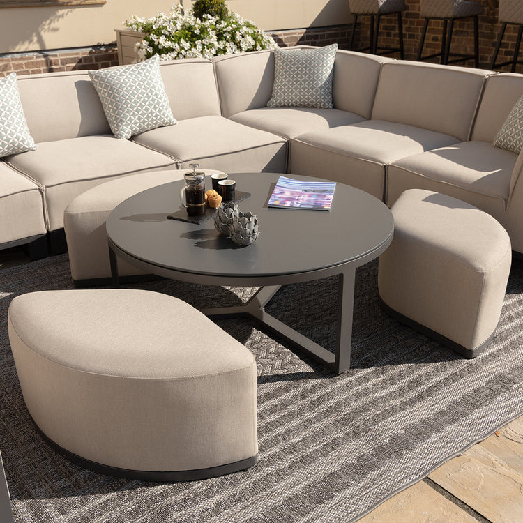 Maze Round Coffee Table With x3 Footstools With Parts Out-Better Bed Company