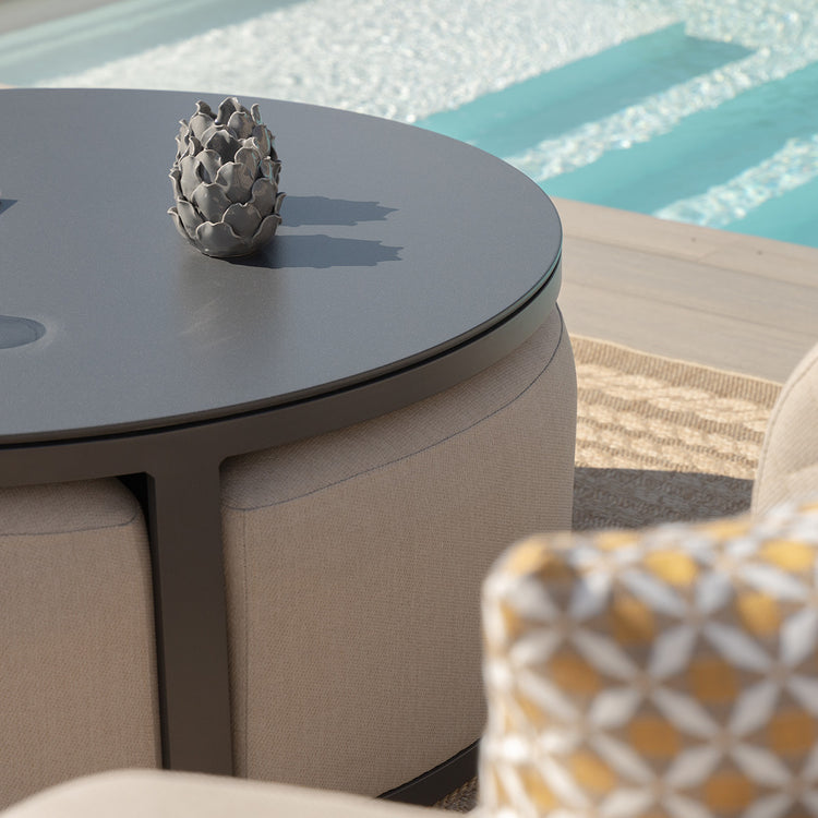 Maze Round Coffee Table With x3 Footstools Corner Of Table-Better Bed Company