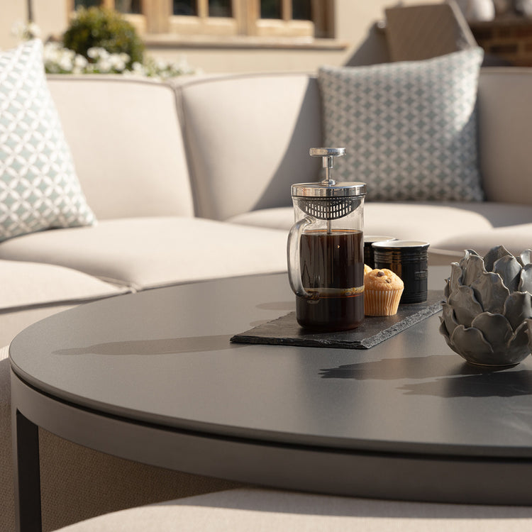 Maze Round Coffee Table With x3 Footstools Table Top Close Up-Better Bed Company