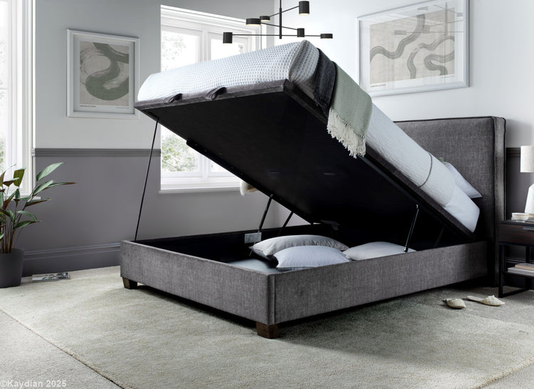 Kaydian Newton Vogue Grey Ottoman Bed Side Open-Better Bed Company