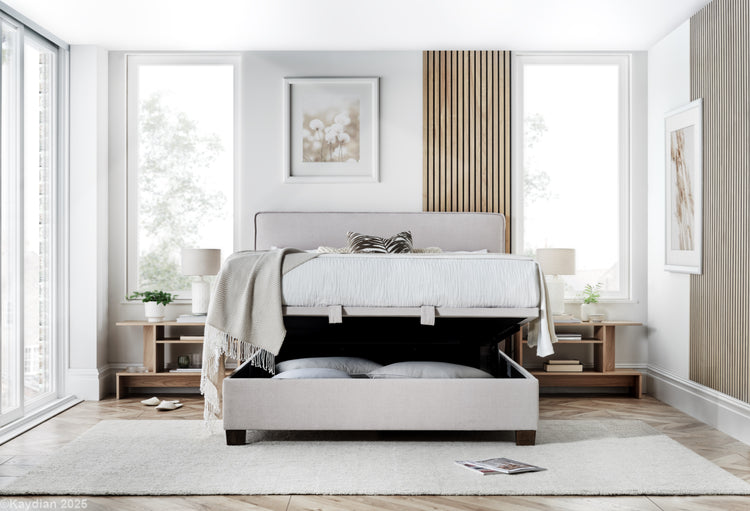Kaydian Newton Maskat Clay Ottoman Bed Part Open-Better Bed Company