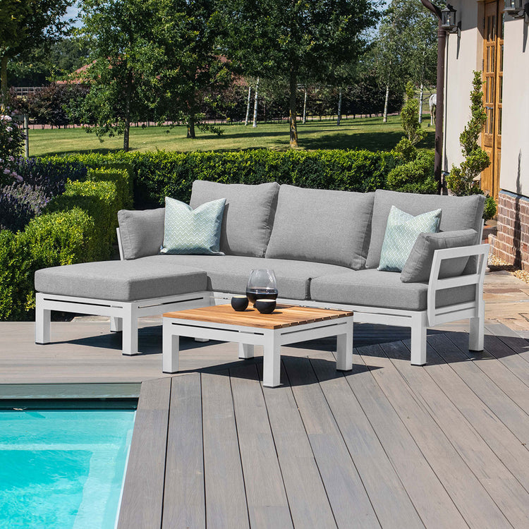 Oslo Chaise Sofa Set With Teak Coffee Table White-Better Bed Company