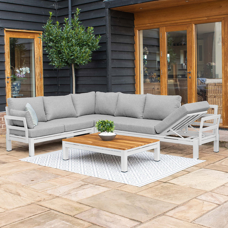 Maze Oslo Corner Group With Teak Coffee Table White-Better Bed Company