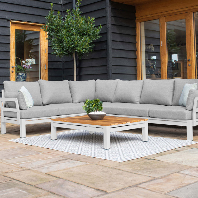 Maze Oslo Corner Group With Teak Coffee Table White From Side-Better Bed Company