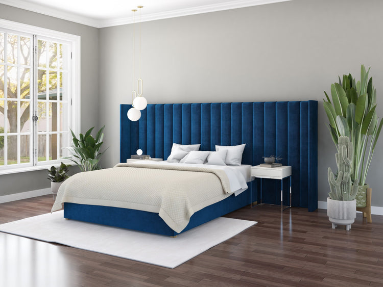 Aspire Grandeur Velvet Ottoman Bed-Plush Navy-Light Silver-Better Bed Company