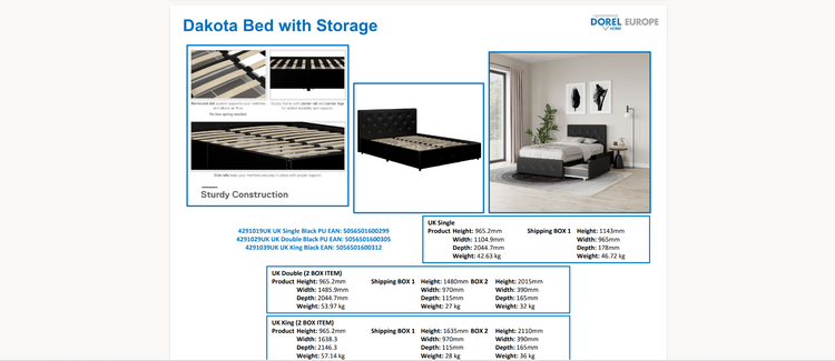 Dorel Home Dakota Bed with Storage Drawers PU Sheet Dimensions-Better Bed Company