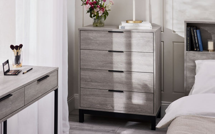 Julian Bowen Bali 4 Drawer Chest Grey Oak-Better Bed Company