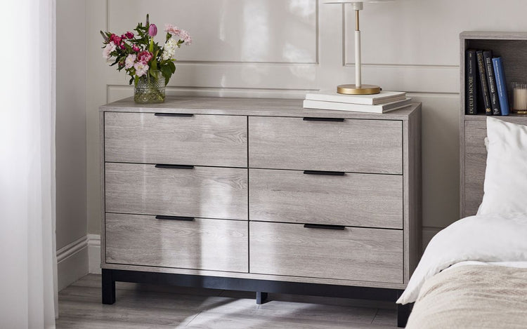 Julian Bowen Bali 6 Drawer Chest Grey Oak-Better Bed Company