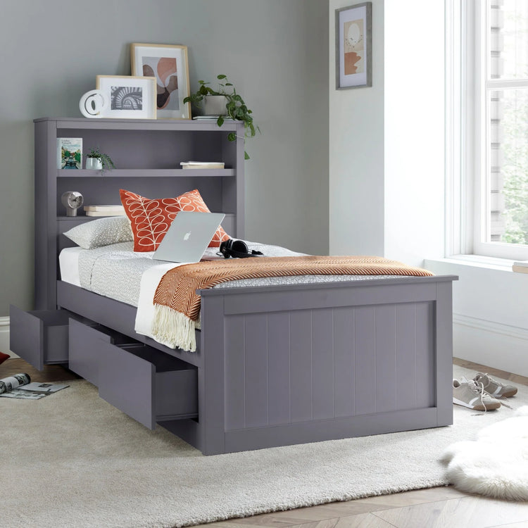 Bedmaster Enzo White Wooden 3 Drawer Storage Bed Grey-Better Bed Company