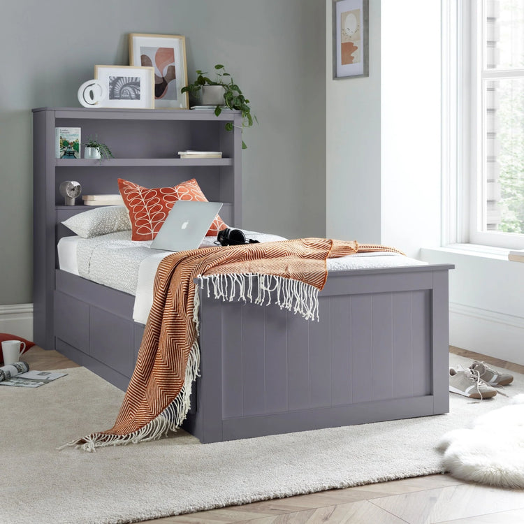 Bedmaster Enzo White Wooden 3 Drawer Storage Bed Grey From Side-Better Bed Company