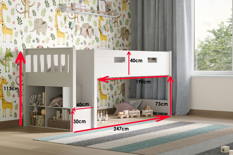Kids Bunk Beds Daisy Wooden Mid Sleeper Set With Storage And Desk Dimensions-Better Bed Company