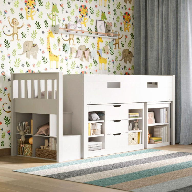 Kids Bunk Beds Daisy Wooden Mid Sleeper Set With Storage And Desk From Another Side-Better Bed Company