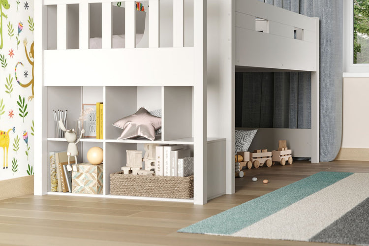 Kids Bunk Beds Daisy Wooden Mid Sleeper Set With Storage And Desk Inside Shelving-Better Bed Company