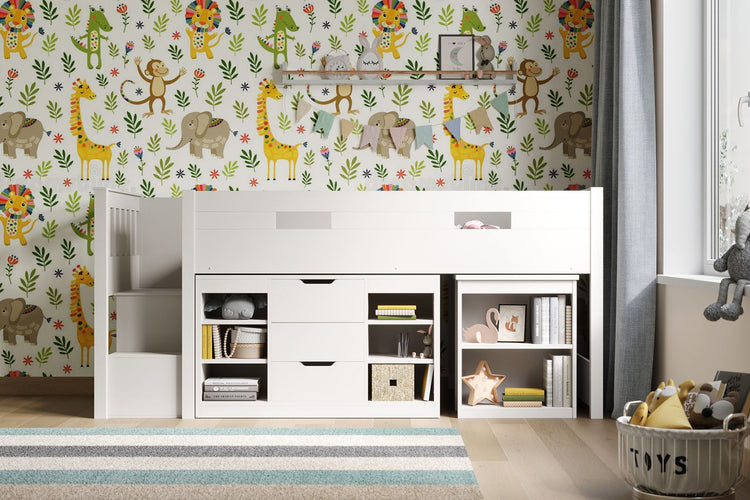 Kids Bunk Beds Daisy Wooden Mid Sleeper Set With Storage And Desk From Other Side-Better Bed Company