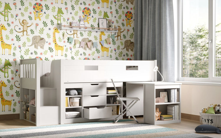 Kids Bunk Beds Daisy Wooden Mid Sleeper Set With Storage And Desk-Better Bed Company