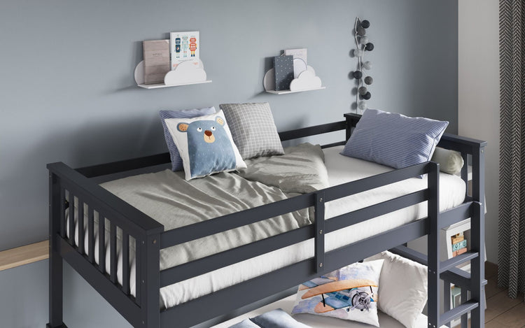 Kids Bunk Beds Zoe Wooden White & Grey Bunk Grey From Top-Better Bed Company