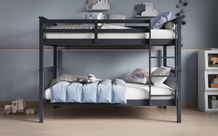 Kids Bunk Beds Zoe Wooden White & Grey Bunk Grey From Front-Better Bed Company