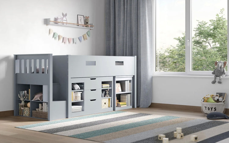 Kids Bunk Beds Charlie Wooden Mid Sleeper Set With Storage And Desk Grey-Better Bed Company