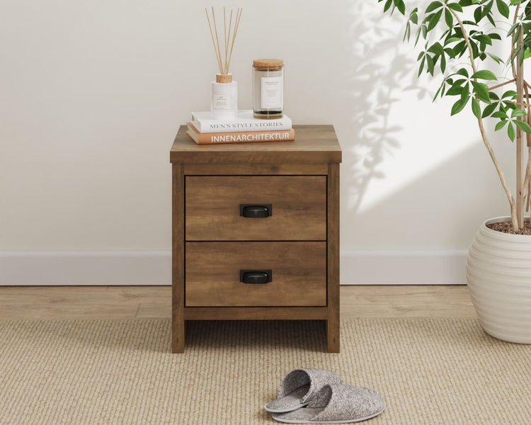 GFW Boston 2 Drawer Bedside Table Knotty Oak-Better Bed Company