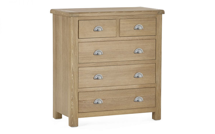 Julian Bowen Memphis Limed Oak 3 + 2 Drawer Chest Curved Handles From Front And Side-Better Bed Company
