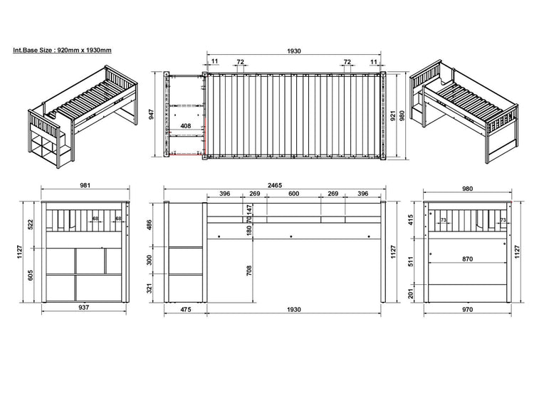 Kids Bunk Beds Charlie Wooden Mid Sleeper Set With Storage And Desk More Dimensions-Better Bed Company