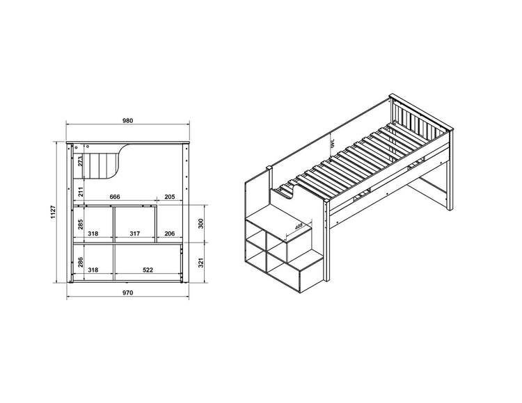 Kids Bunk Beds Charlie Wooden Mid Sleeper Set With Storage And Desk Dimensions-Better Bed Company