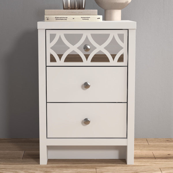 GFW Arianna 3 Drawer Bedside White From Front-Better Bed Company