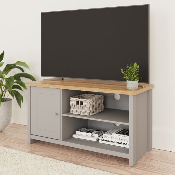 GFW Lancaster Small TV Unit Grey From Side-Better Bed Company