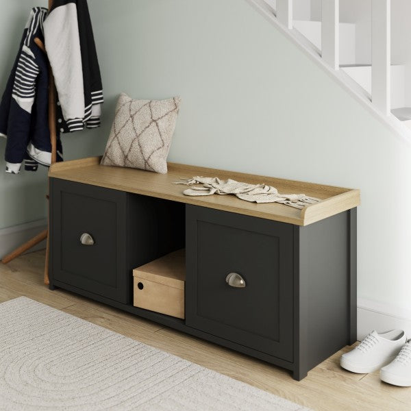 GFW Lancaster 2 Door Shoe Bench Black-Better Bed Company