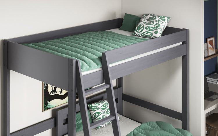 Kids Bunk Beds Tessa Small Double Wooden White & Grey Highsleeper With L Shaped Bed Top Sleeping surface-Better Bed Company