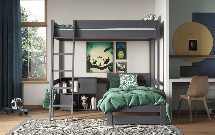 Kids Bunk Beds Tera Small Double Wooden White & Grey Highsleeper With L Shaped Bed