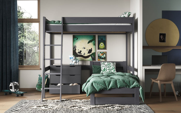 Kids Bunk Beds Tessa Small Double Wooden White & Grey Highsleeper With L Shaped Bed Grey-Better Bed Company