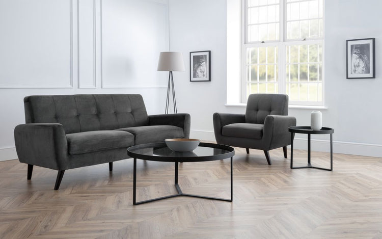 Julian Bowen Monza 2 Seater Sofa And Chair Grey Velvet-Better Bed Company