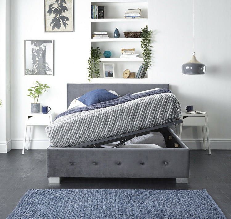 Better Side Opening Grey Plush Velvet Ottoman Bed